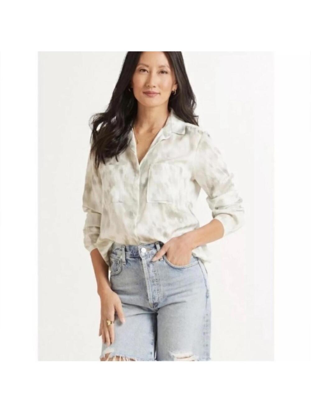 Anthropologie Cloth & Stone Wind Brushed Tie Dye Watercolor Button Down Shirt S